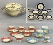 ASSORTED CERAMICS including six Coalport pink, cream and gilded teacups and saucers, pair of