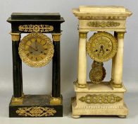 FRENCH ALABASTER PORTICO MANTEL CLOCK, 19th century, with gilded dial and pendulum, 49 (h) x 25 (