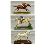THREE EQUESTRIAN MODELS comprising Royal Doulton grey horse 'One Man' on titled wooden plinth, 23cms