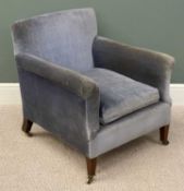 HOWARD & SONS VINTAGE ARMCHAIR on tapered supports and castors, maker's stamp, 75 (h) x 72 (w) x
