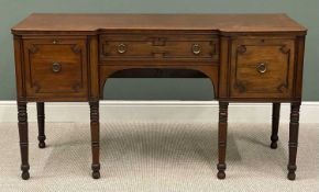 VICTORIAN MAHOGANY INVERTED BREAKFRONT SIDEBOARD with brass ring handles, labelled 'Edinborough &