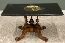 WELSH FOLK ART SLATE TOP TABLE with painted waterfall on a mahogany quad support scrolled and turned