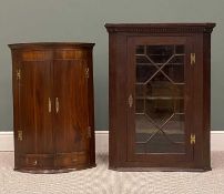 TWO CORNER CUPBOARDS, Victorian bowfront wall hanging corner cupboard, 94 (h) x 65 (w) x 49cms (