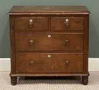 ANTIQUE PINE CHEST OF DRAWERS, 85 (h) x 91 (w) x 44cms (d) Provenance: deceased estate Denbighshire