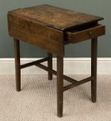 AN EARLY OAK SIDE TABLE having flap end, 70 (h) x 68 (w) x 42/59cms (d) Provenance: deceased