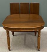 AN ANTIQUE TYPE MAHOGANY DINING TABLE, pull-out with three leaves, 75 (h) x 107/204 (w) x 108cms (d)