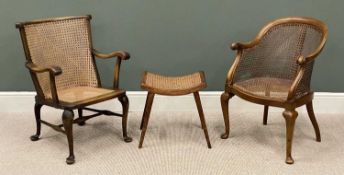 THREE ITEMS OF VINTAGE CANE SEATED AND BACKED FURNITURE Provenance: deceased estate Denbighshire