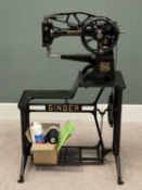 'THE SINGER' HAND CRANK SEWING MACHINE on a cast iron Singer base with treadle pedal etc, 11 (h) x
