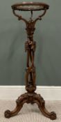 HARDWOOD PLANTER STAND, Eastern hardwood carved column, foliage and berries on a tripod base, 103