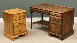 MODERN PINE SINGLE PEDESTAL DESK with rail back and base shelf, 78 (h) x 117 (w) x 59cms (d), and