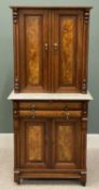 VICTORIAN WALNUT DENTIST'S CUPBOARD, two door top on a marble surface, 155 (h) x 72 (w) x 44cms (