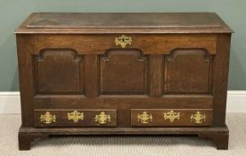 18TH CENTURY OAK MULE CHEST with three fielded and arched panels, and lift top, 78 (h) x 128 (w)