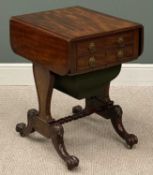 QUALITY VICTORIAN MAHOGANY SEWING/WORKTABLE having two sectioned drawers and contents, dropped sides