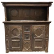 GERMAN HARDWOOD CUPBOARD, CHARLES II (c.1660) with canopy top, 180 (h) x 169 (w) x 52cms (d)