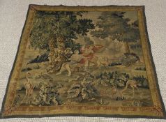 VINTAGE TAPESTRY WALL HANGING depicting classical figures and animals, 192 (h) x 186cms (w)