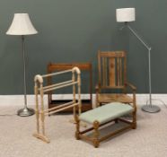 A FURNISHING ASSORTMENT (6) to include stick stand with metal tray, a nursing chair, towel airer,