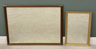 A GOOD SIZE BEVELLED WALL MIRROR having a timber frame, 85 x 100cms and a smaller gilt framed mirror