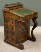 ANTIQUE BURR WALNUT DAVENPORT with tooled top, 86 (h) x 53 (w) x 53cms (d) Provenance: private