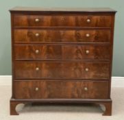 FINE VICTORIAN MAHOGANY CHEST OF DRAWERS with brass knobs, on bracket feet, 132 (h) x 127 (w) x