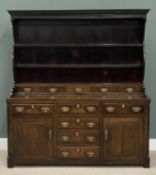 EARLY 19TH CENTURY 'CONWY VALLEY' OAK WELSH DRESSER, shaped three-shelf rack with five spice