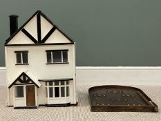 A VINTAGE DOLL'S HOUSE with furniture contents, 60 (h) x 46 (w) x 48cms (d) and a bagatelle board