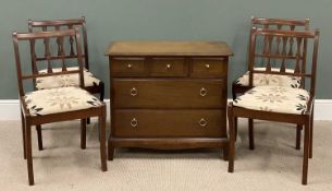 STAG MINSTREL CHEST OF DRAWERS, 72 (h) x 82 (w) x 46cms (d), and set of four Stag dining chairs,