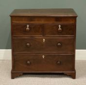 FINE VICTORIAN MAHOGANY COMPACT CHEST OF DRAWERS with turned knobs, ivory escutcheons, and bracket