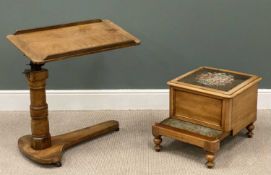 ANTIQUE MAHOGANY STEP COMMODE, 43 (h) x 48 (w) x 46cms (d) and tilt overbed table, labelled 'Leveson