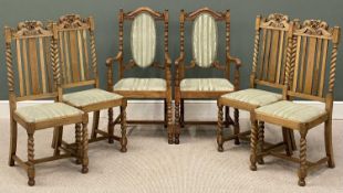 EDWARDIAN CARVED OAK DINING CHAIRS (4 + 2) having spindle and twist backs Provenance: private