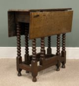 ANTIQUE OAK GATELEG TABLE with bobbin supports, 71 (h) x 30/81 (w) x 71cms (d) Provenance: private