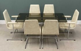 PIEFF CONTEMPORARY DINING TABLE & CHAIRS, chrome and glass topped, 70.5 (h) x 150 (w) x 74cms (d),