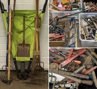 GARAGE TOOLS & ACCESSORIES, a very large parcel including long handled garden tools, vintage