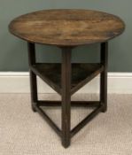 GOOD ANTIQUE OAK CRICKET TABLE, 66 (h) x 68cms (diam) Provenance: deceased estate Denbighshire