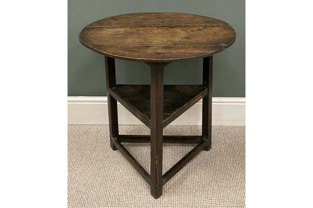 GOOD ANTIQUE OAK CRICKET TABLE, 66 (h) x 68cms (diam) Provenance: deceased estate Denbighshire - Image 1 of 3