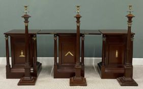 THREE MASONIC CEREMONIAL PEDESTALS, 'ST GWRST LODGE LLANRWST', of the finest mahogany, with