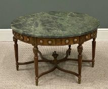 REPRODUCTION REGENCY -STYLE GREEN MARBLE TOP TABLE of circular form and having gilt and cameo