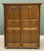 VINTAGE LIGHT MAHOGANY & PINE TWO SLIDING DOOR WARDROBE, having fielded panels, 167 (h) x 137 (w)