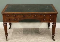 VICTORIAN MAHOGANY KNEEHOLE DESK, labelled 'Holland & Sons', having five drawers and a tooled top,