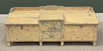 EASTERN EUROPEAN PAINTED PINE TABLETOP SERVER / SHOESHINE BOX, 51 (h) x 134 (w) x 74cms (d)