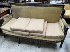 EMPIRE STYLE SETTEE ebonised and gilded, figural supports and claw feet Provenance: The Cornelia