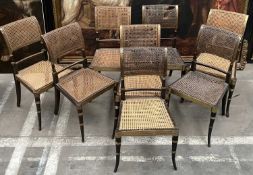 SET EIGHT CANED SIDE CHAIRS, later gilt and ebonised, 85cms (h) (8) Comments: repainted, some caning