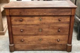 FRENCH FRUITWOOD CHEST section of larger, with concealed top drawer above three further drawers,