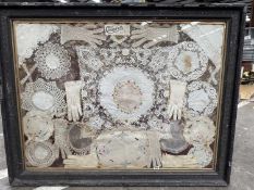 COLLAGE OF LACE DOILIES, HANDKERCHIEFS & GLOVES, labelled Campbells Dresses & Blouses, The Perth Dye