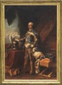 AFTER CHARLES-ANDRE VAN LOO, oleograph – portrait of Louis XV, 160 x 111cms Provenance: The Cornelia