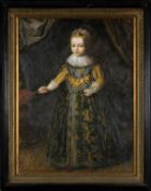 G. THOMPSON oil on canvas – 17th Century infant holding a battledore and shuttlecock, signed, 120