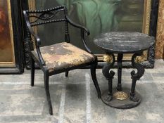 REGENCY STYLE PARCEL-GILT & PAINTED TRIPOD TABLE, lion monopodia legs, circular platform base, 59cms