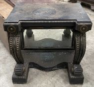 REGENCY STYLE PARCEL GILT & EBONISED PIER TABLE, reel moulded edge, roundel headed reeded scrolled