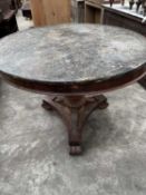 WILLIAM III ROSEWOOD & MARBLE TOP BREAKFAST TABLE, moulded variegated black marble top above