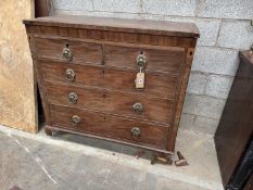 19TH C. MAHOGANY CHEST, two short, three long drawers, straight fronted, bracket feet, crossbanded
