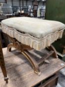 19th C. FRENCH GILT WOOD DRESSING STOOL with cushioned top, chanel moulded bow support, stuffover
